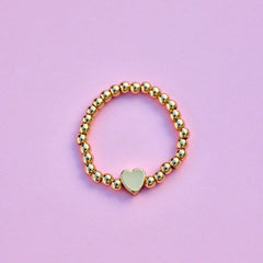 Gold Heart Bead Stretch Ring