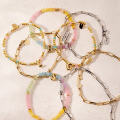 Initial Pearl & Seed Bead Stretch Bracelet