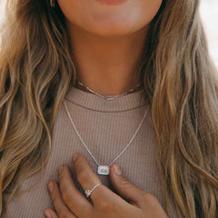 Silver Baguette Sunburst Pendant Necklace